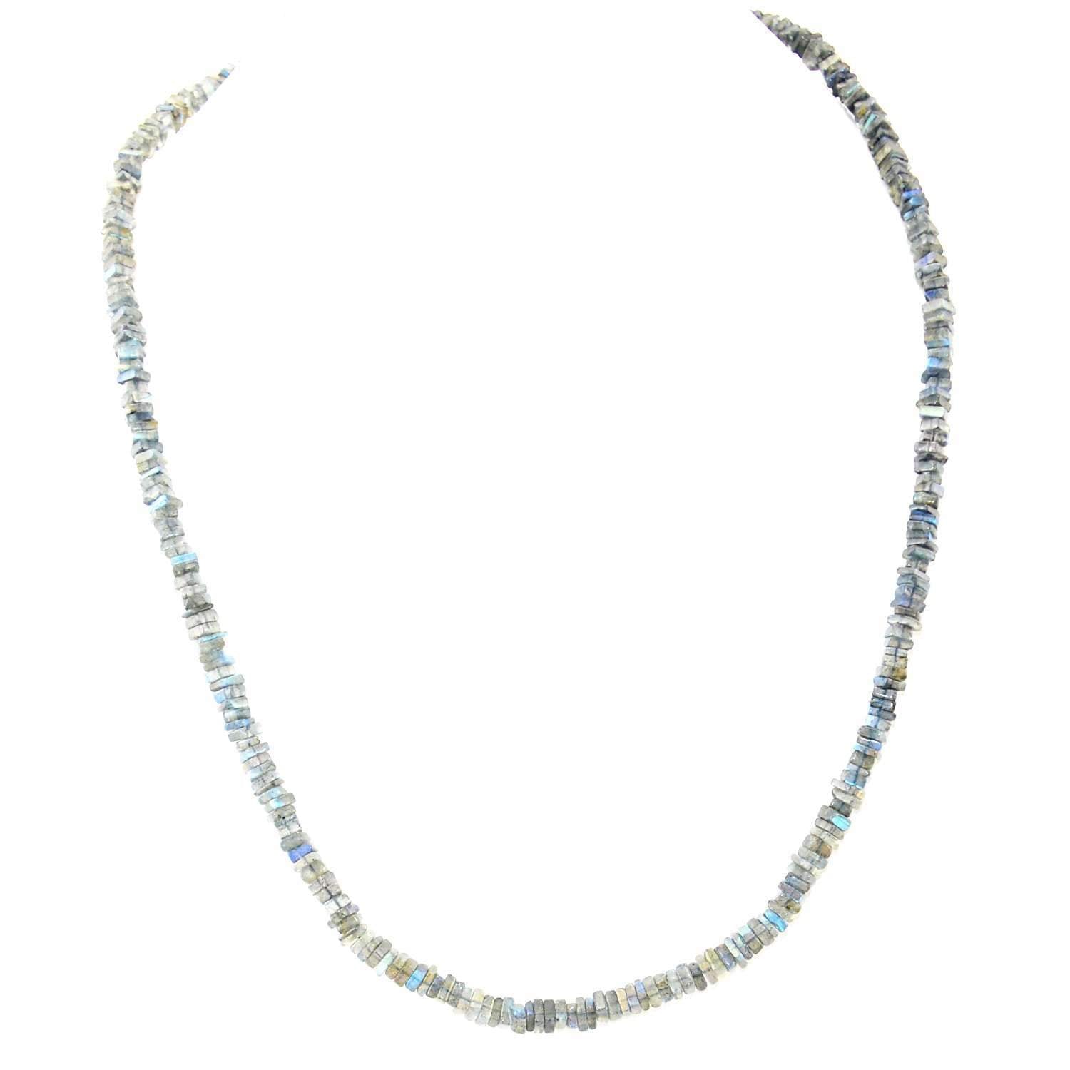 gemsmore:Natural Blue & Golden Flash Labradorite Necklace Untreated Beads - 20 Inches Long