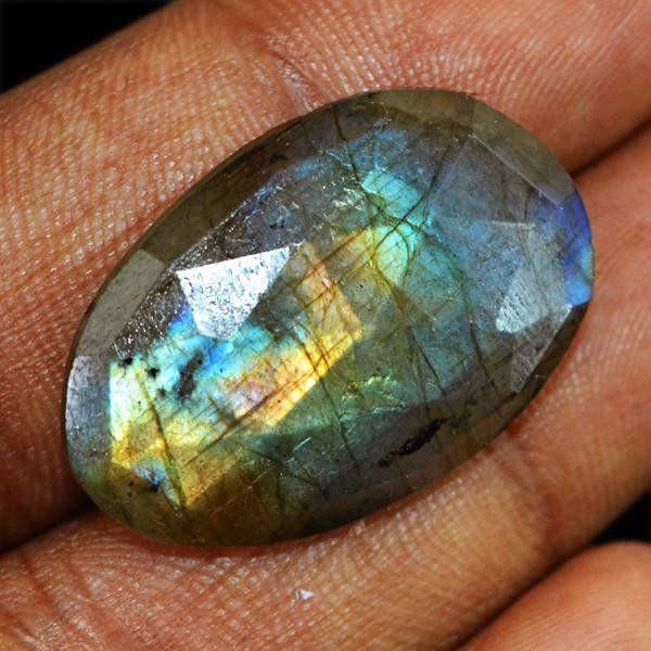 gemsmore:Natural Blue & Golden Flash Labradorite Oval Shape Checkered Cut Gemstone