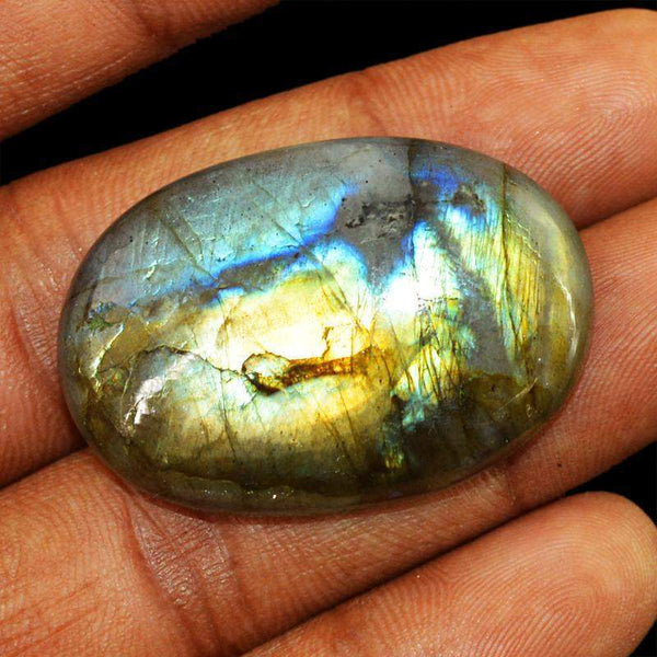 gemsmore:Natural Blue & Golden Flash Labradorite Oval Shape Gemstone