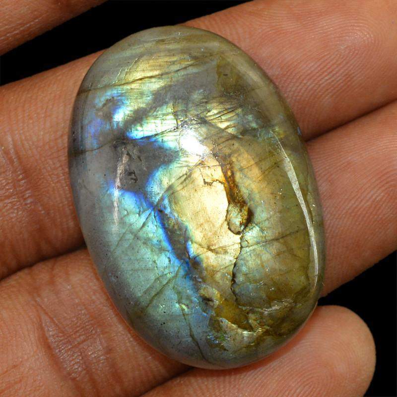 gemsmore:Natural Blue & Golden Flash Labradorite Oval Shape Gemstone