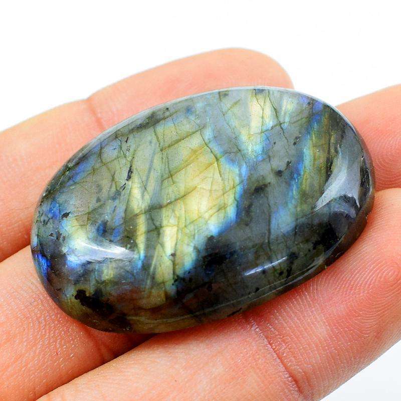 gemsmore:Natural Blue & Golden Flash Labradorite Oval Shape Loose Gemstone