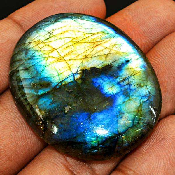 gemsmore:Natural Blue & Golden Flash Labradorite Oval Shape Loose Gemstone