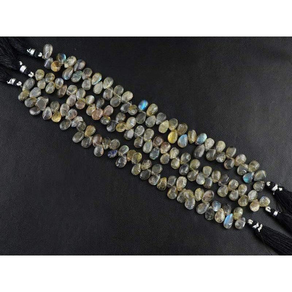 gemsmore:Natural Blue & Golden Flash Labradorite Pear Beads Strand Lot