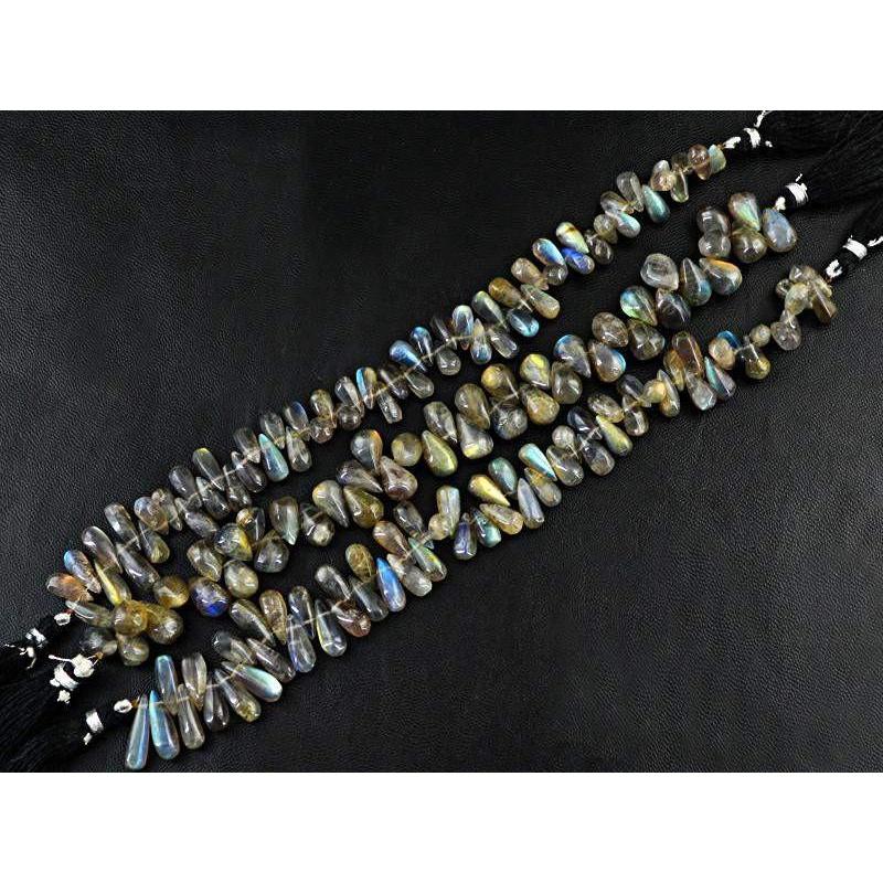 gemsmore:Natural Blue & Golden Flash Labradorite Pear Beads Strands