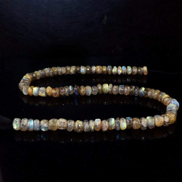 gemsmore:Natural Blue & Golden Flash Labradorite Round Beads Strand