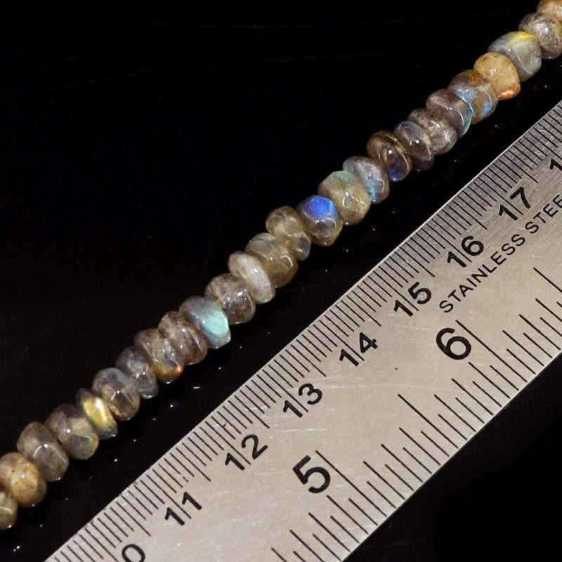 gemsmore:Natural Blue & Golden Flash Labradorite Round Beads Strand