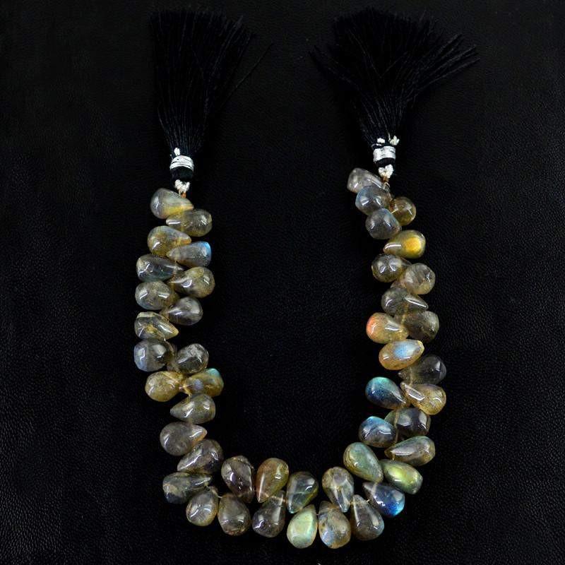 gemsmore:Natural Blue & Golden Flash Labradorite Tear Drop Beads Strand