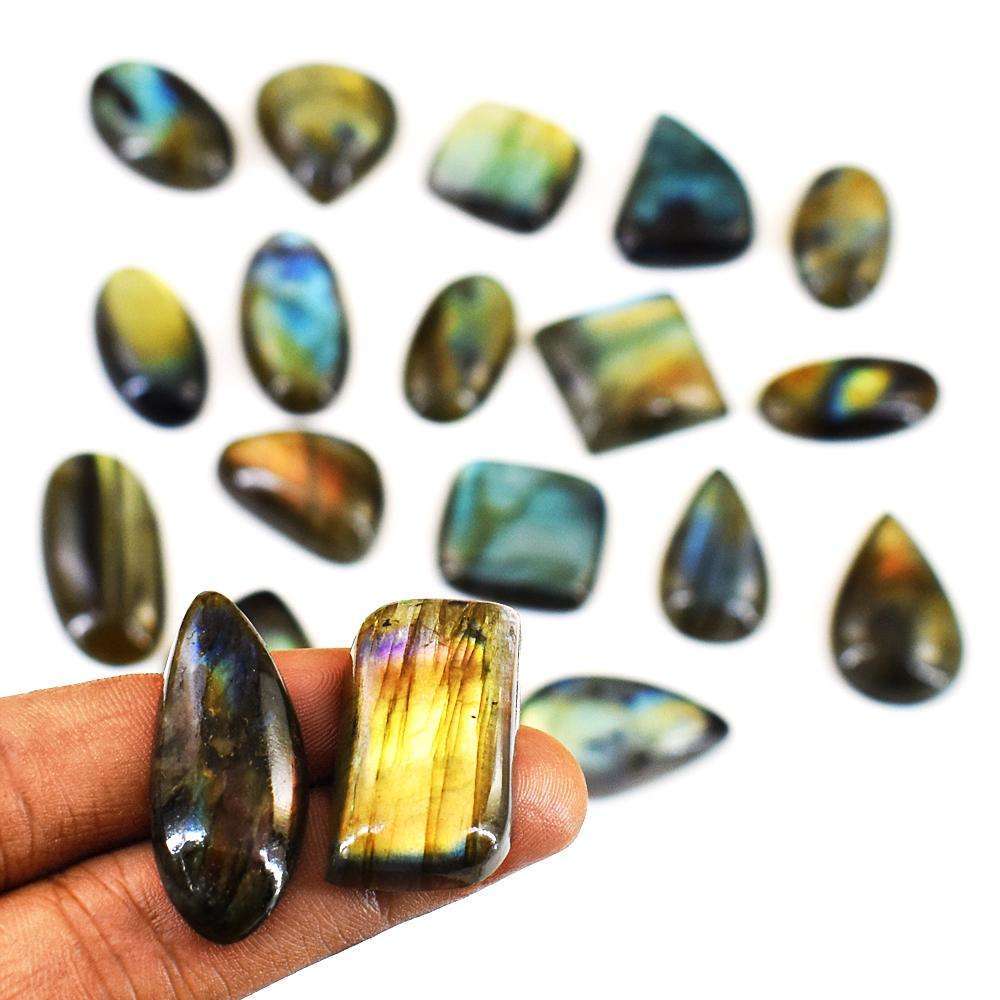 gemsmore:Natural Blue & Golden Flash Labradorite Untreated Gemstone Cabochon Lot