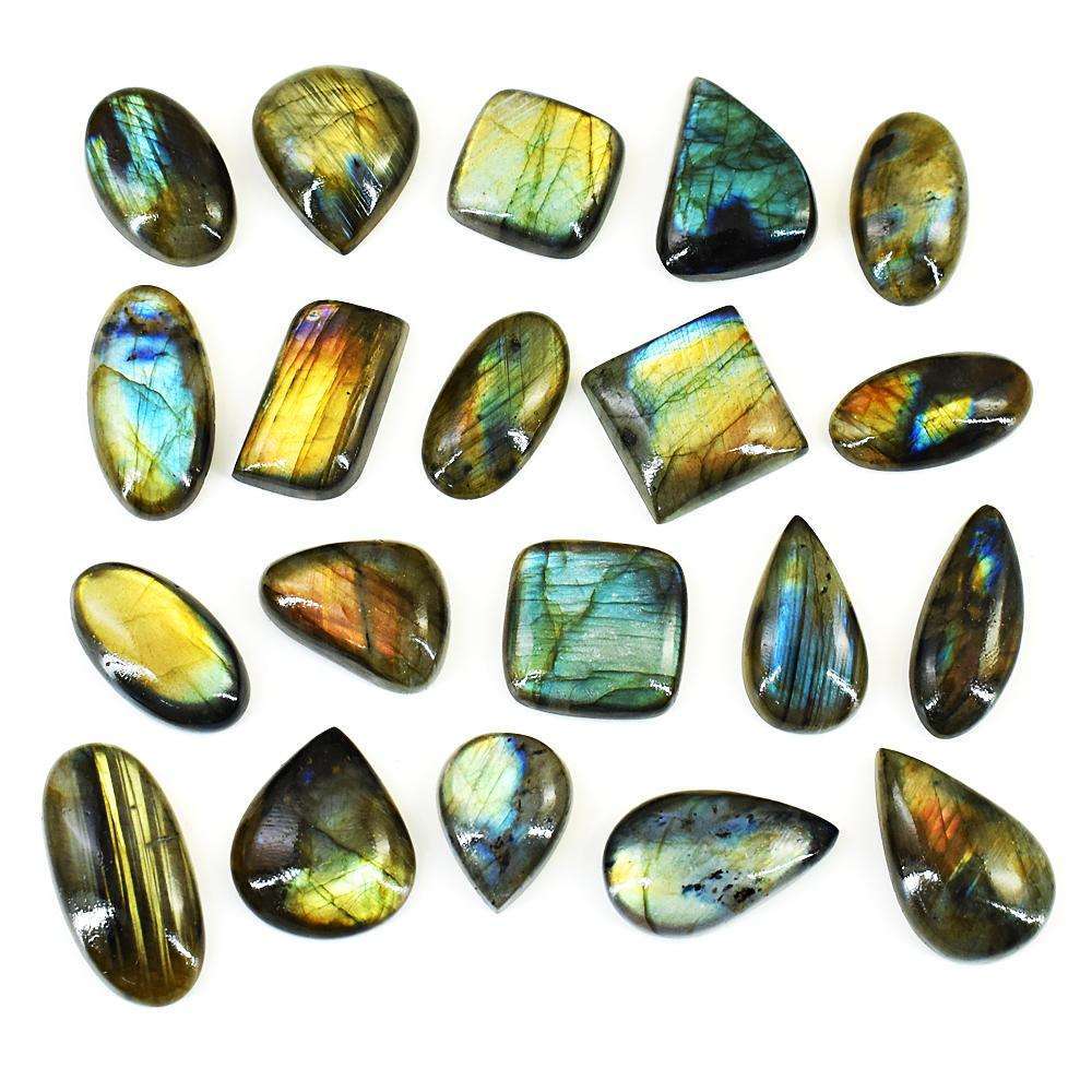 gemsmore:Natural Blue & Golden Flash Labradorite Untreated Gemstone Cabochon Lot