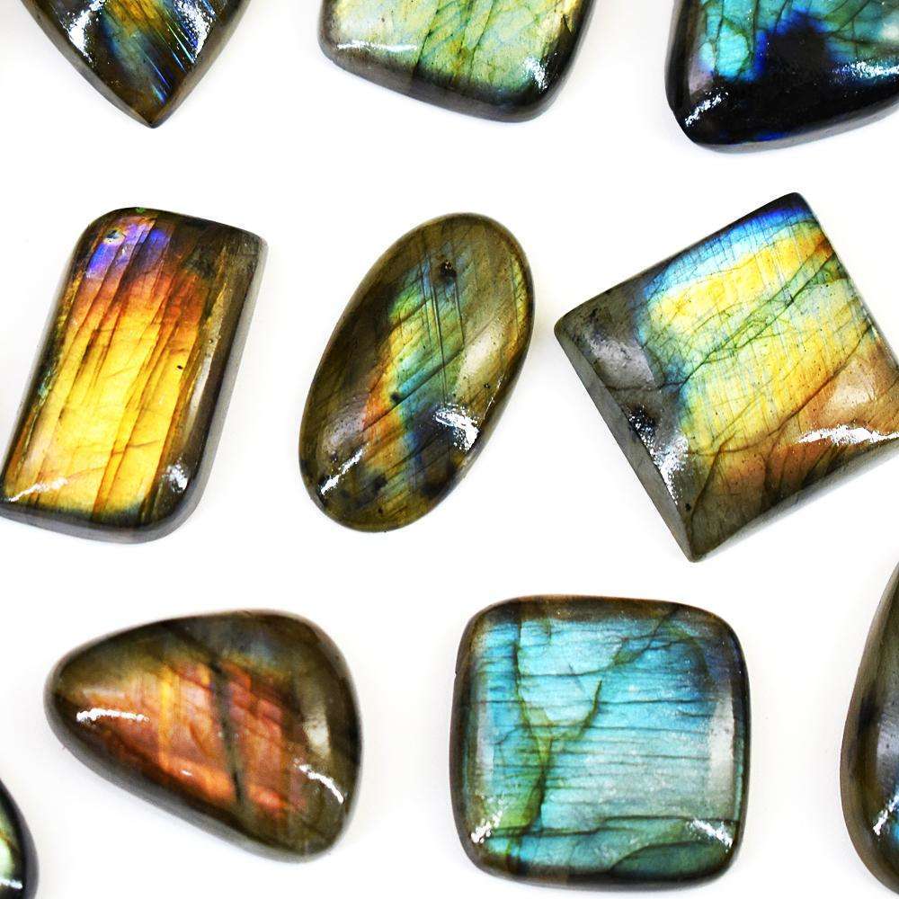 gemsmore:Natural Blue & Golden Flash Labradorite Untreated Gemstone Cabochon Lot