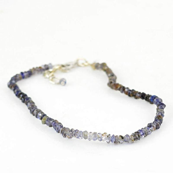 gemsmore:Natural Blue Iolite Bracelet Round Faceted Beads