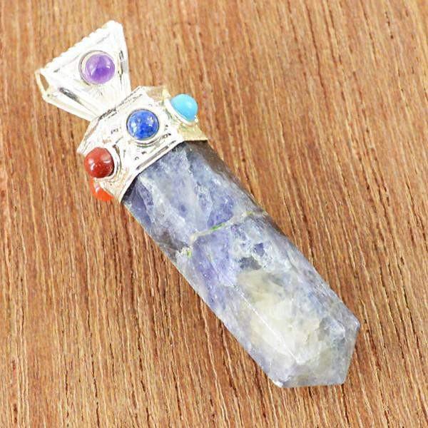 gemsmore:Natural Blue Iolite Seven Chakra Healing Point Pendant