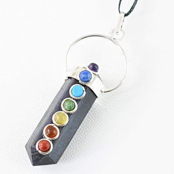 gemsmore:Natural Blue Iolite Seven Chakra Healing Point Pendant