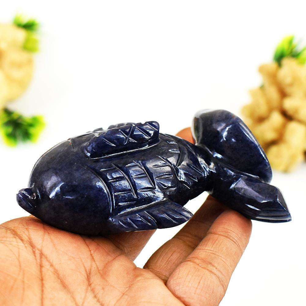 gemsmore:Natural Blue Jade Hand Carved Fish