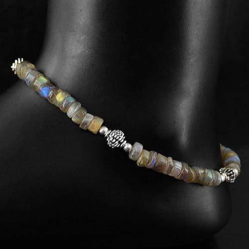 gemsmore:Natural Blue Labradorite Beads Anklet