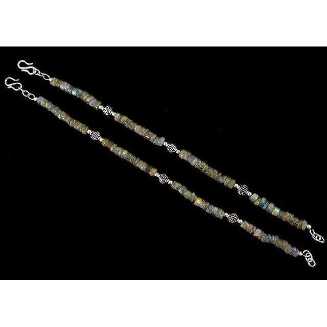 gemsmore:Natural Blue Labradorite Beads Anklet