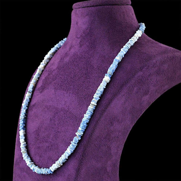 gemsmore:Natural Blue Lace Agate Necklace 20 Inches Long Untreated Beads