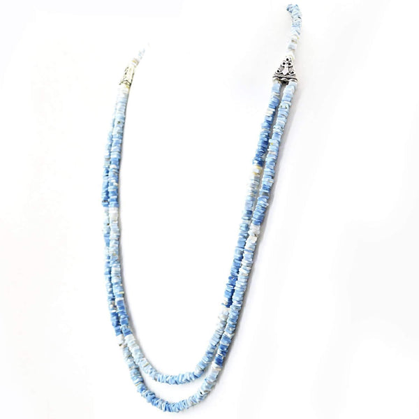gemsmore:Natural Blue Lace Agate Necklace 3 Strand Genuine Beads