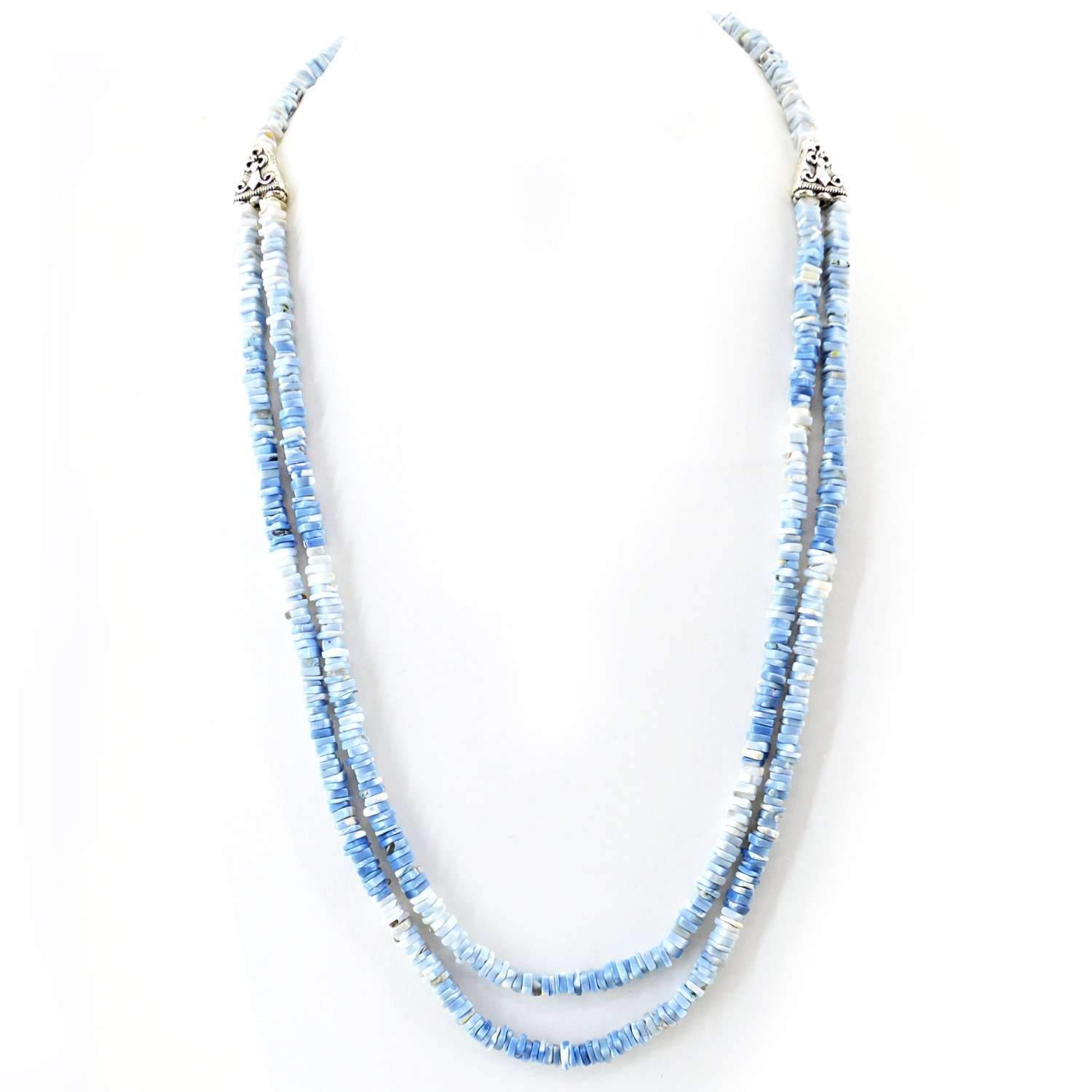 gemsmore:Natural Blue Lace Agate Necklace 3 Strand Genuine Beads