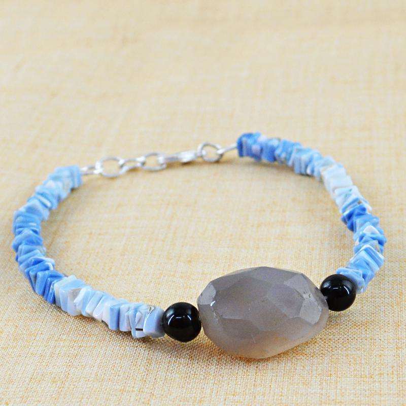 gemsmore:Natural Blue Lace Agate & Smoky Quartz Beads Bracelet