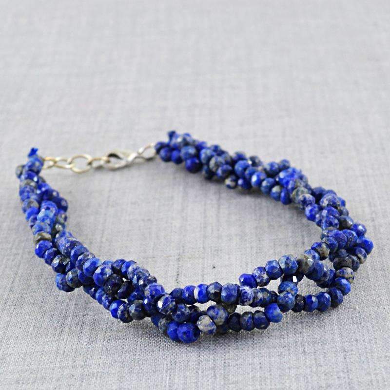 gemsmore:Natural Blue Lapis Lazuli Beads Bracelet - Faceted Round Shape Beads