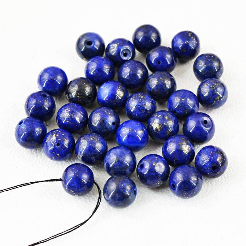 gemsmore:Natural Blue Lapis Lazuli Beads Lot - Drilled Round Shape