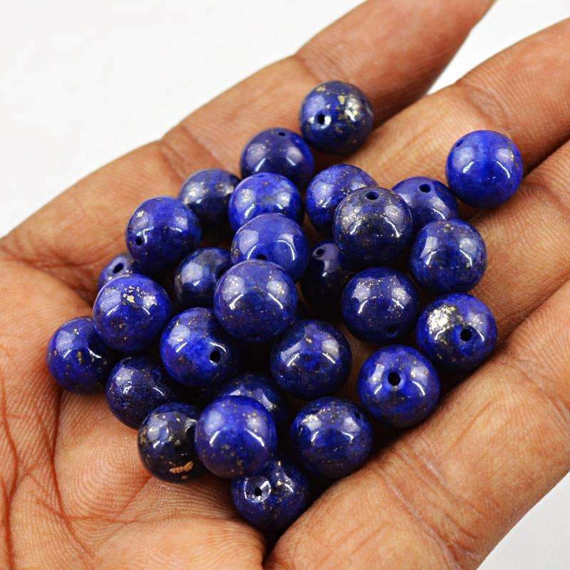 gemsmore:Natural Blue Lapis Lazuli Beads Lot - Drilled Round Shape