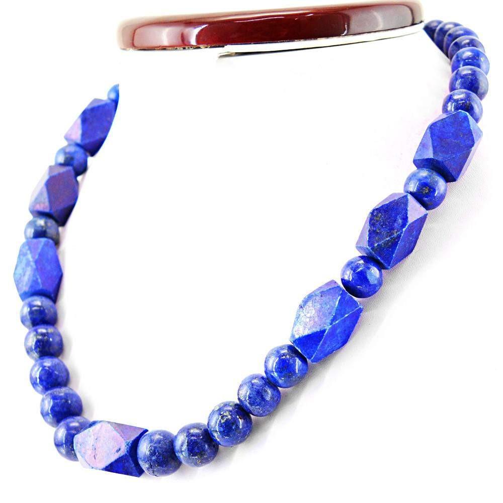 gemsmore:Natural Blue Lapis Lazuli Beads Necklace