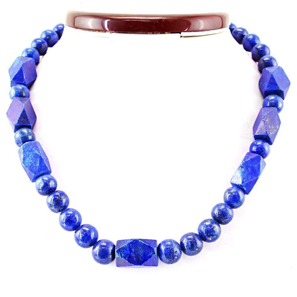 gemsmore:Natural Blue Lapis Lazuli Beads Necklace