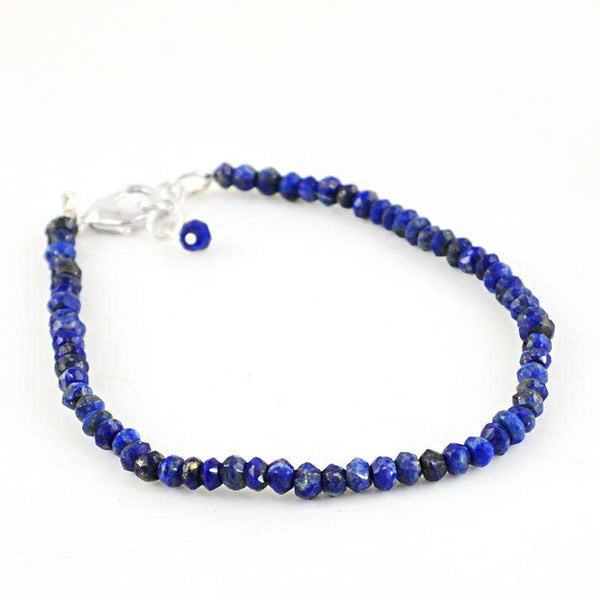 gemsmore:Natural Blue Lapis Lazuli Bracelet Faceted Round Shape Beads