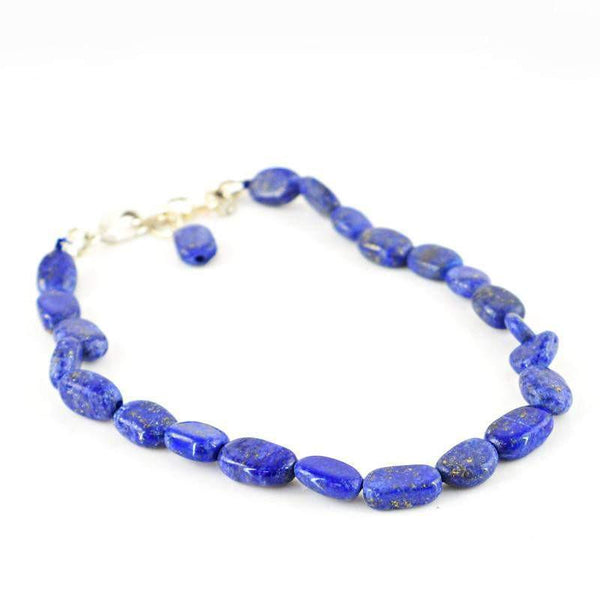 gemsmore:Natural Blue Lapis Lazuli Bracelet Oval Shape Untreated Beads