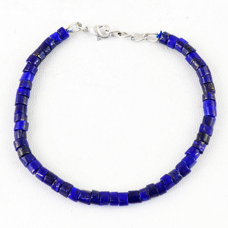 gemsmore:Natural Blue Lapis Lazuli Bracelet Round Shape Beads