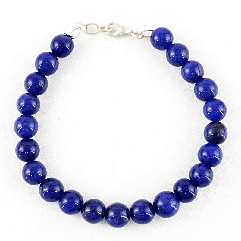 gemsmore:Natural Blue Lapis Lazuli Bracelet Round Shape Beads