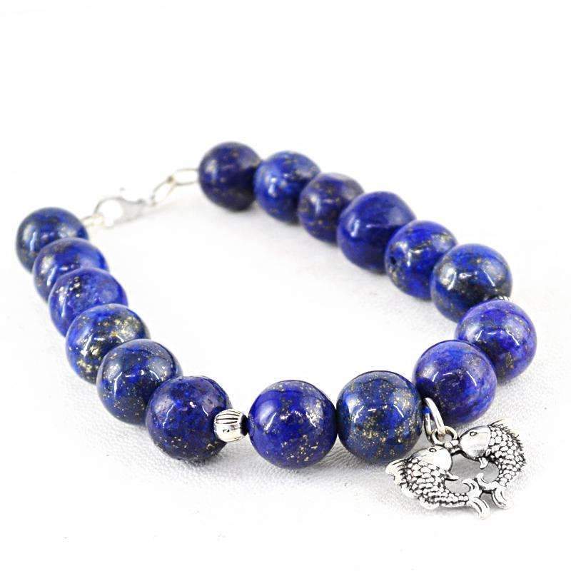 gemsmore:Natural Blue Lapis Lazuli Bracelet Round Shape Beads