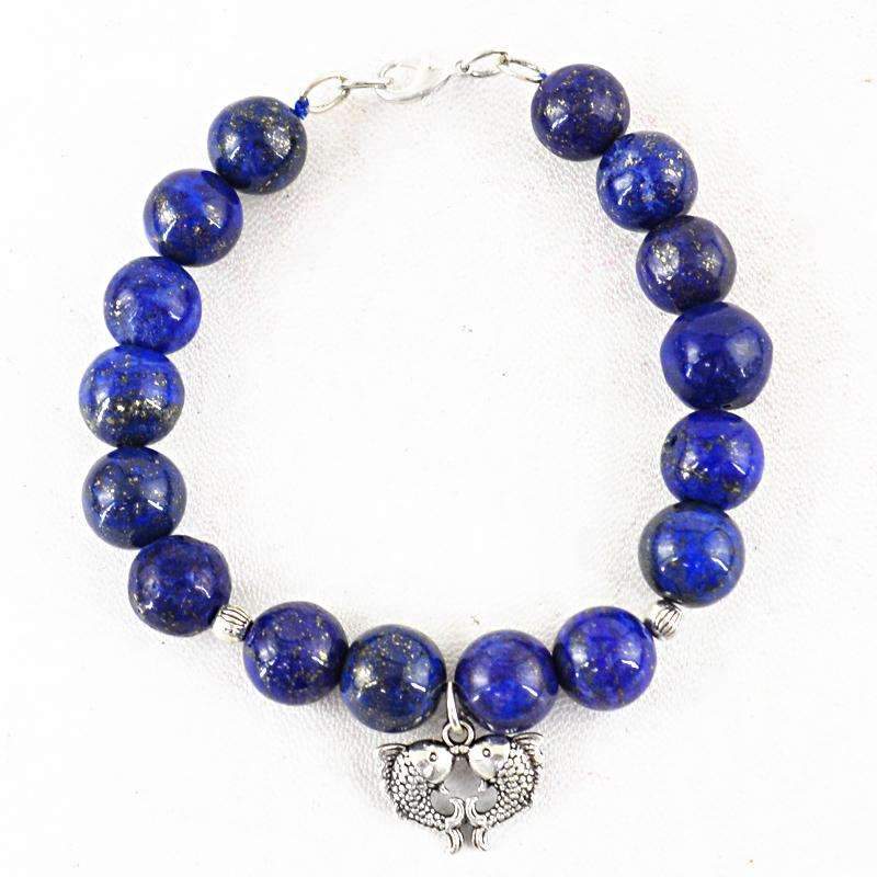 gemsmore:Natural Blue Lapis Lazuli Bracelet Round Shape Beads