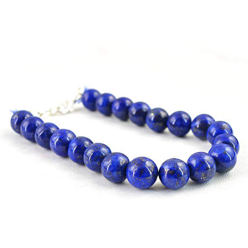 gemsmore:Natural Blue Lapis Lazuli Bracelet Round Shape Unheated Beads