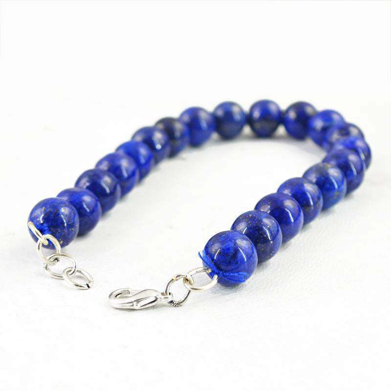 gemsmore:Natural Blue Lapis Lazuli Bracelet Round Shape Unheated Beads