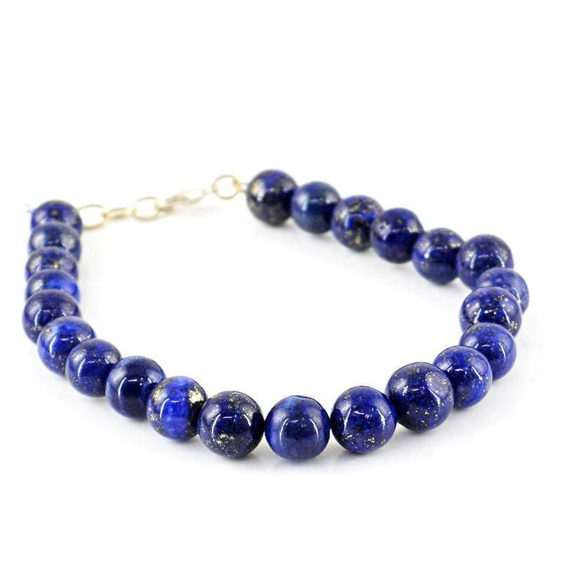 gemsmore:Natural Blue Lapis Lazuli Bracelet Round Shape Untreated Beads