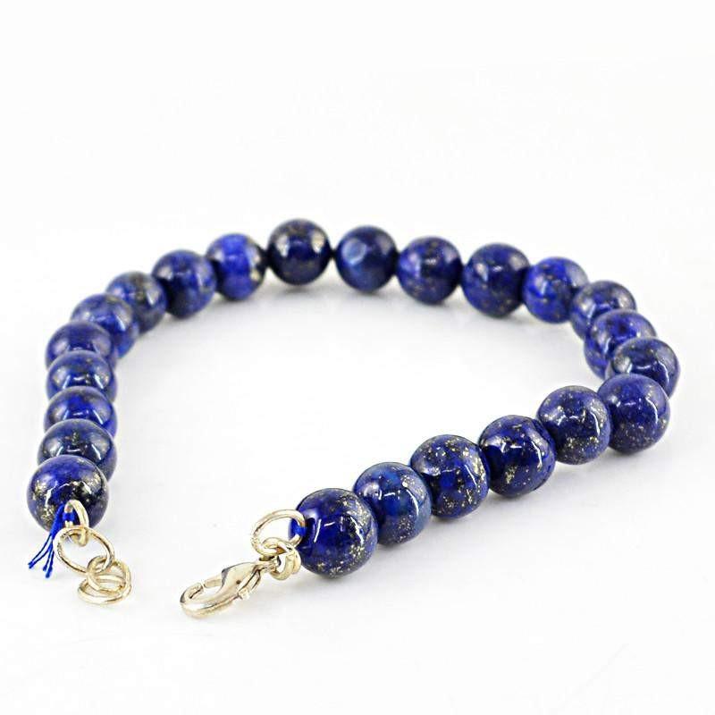 gemsmore:Natural Blue Lapis Lazuli Bracelet Round Shape Untreated Beads