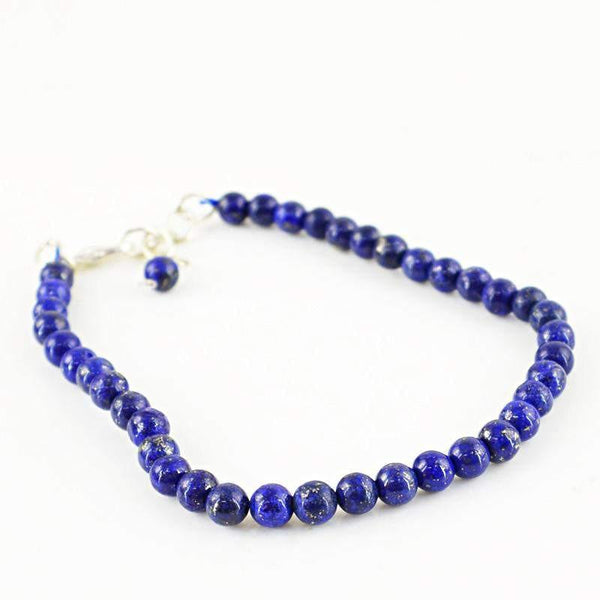 gemsmore:Natural Blue Lapis Lazuli Bracelet Round Shape Untreated Beads