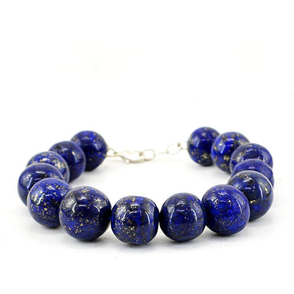 gemsmore:Natural Blue Lapis Lazuli Bracelet Round Shape Untreated Beads