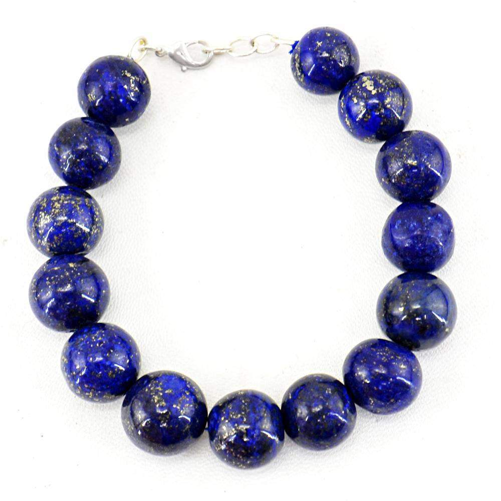 gemsmore:Natural Blue Lapis Lazuli Bracelet Round Shape Untreated Beads