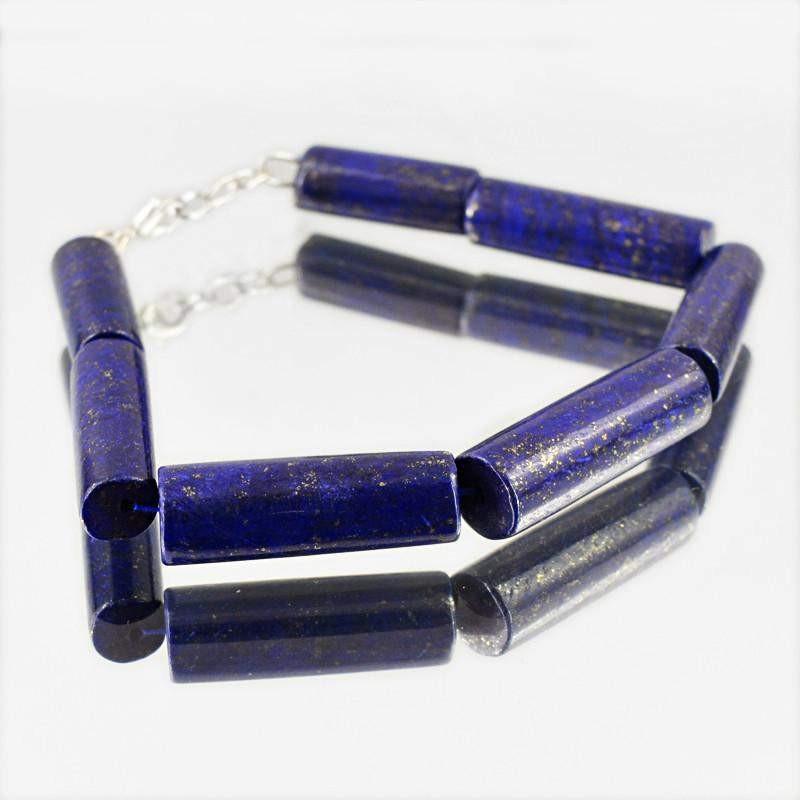 gemsmore:Natural Blue Lapis Lazuli Bracelet Untreated Beads