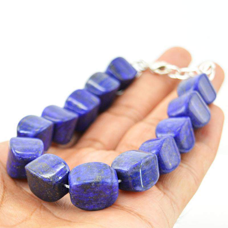 gemsmore:Natural Blue Lapis Lazuli Bracelet Untreated Beads