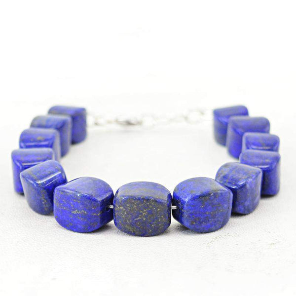 gemsmore:Natural Blue Lapis Lazuli Bracelet Untreated Beads