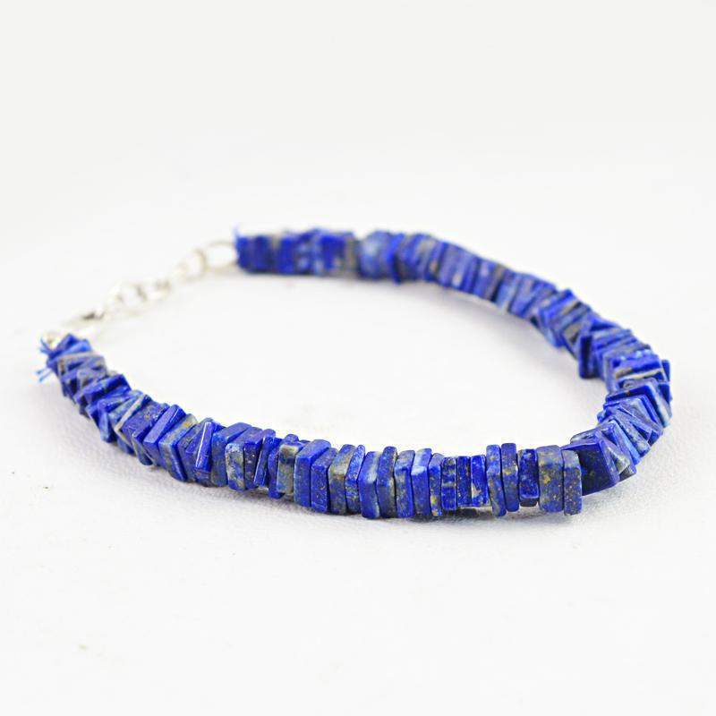 gemsmore:Natural Blue Lapis Lazuli Bracelet Untreated Beads