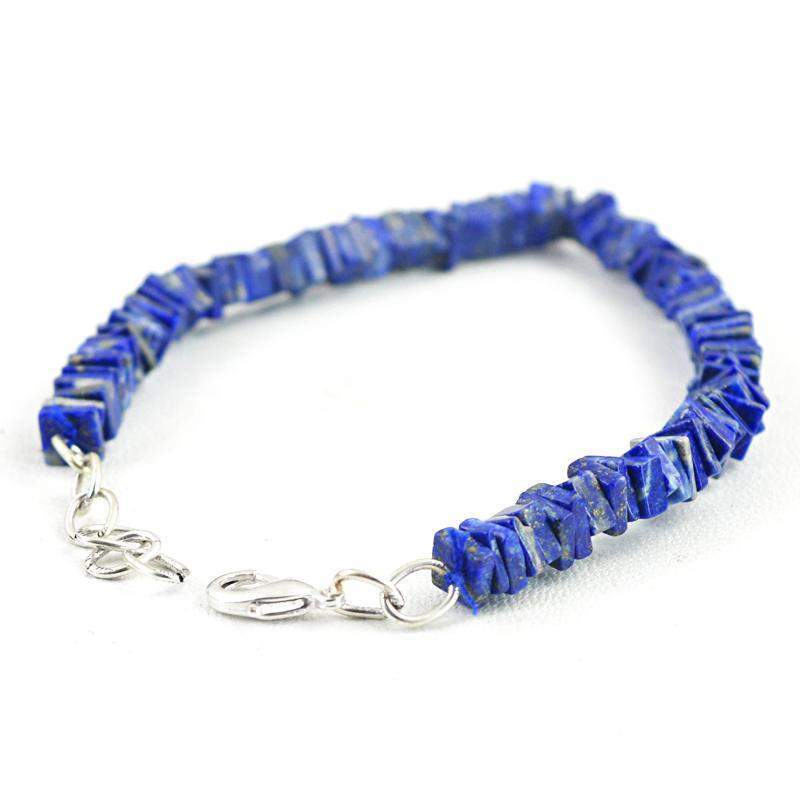 gemsmore:Natural Blue Lapis Lazuli Bracelet Untreated Beads