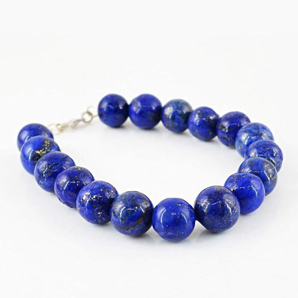 gemsmore:Natural Blue Lapis Lazuli Bracelet Untreated Round Shape Beads