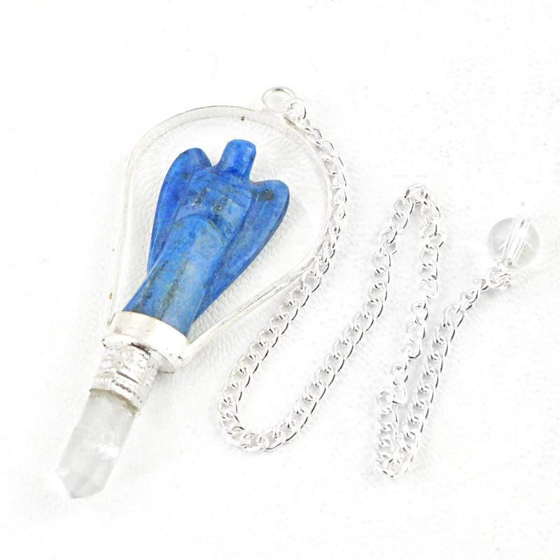 gemsmore:Natural Blue Lapis Lazuli Carved Angel Healing Point Pendulum