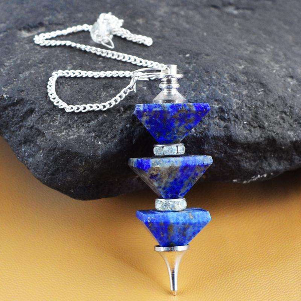 gemsmore:Natural Blue Lapis Lazuli Healing Crystal Pyramid Point Pendulum